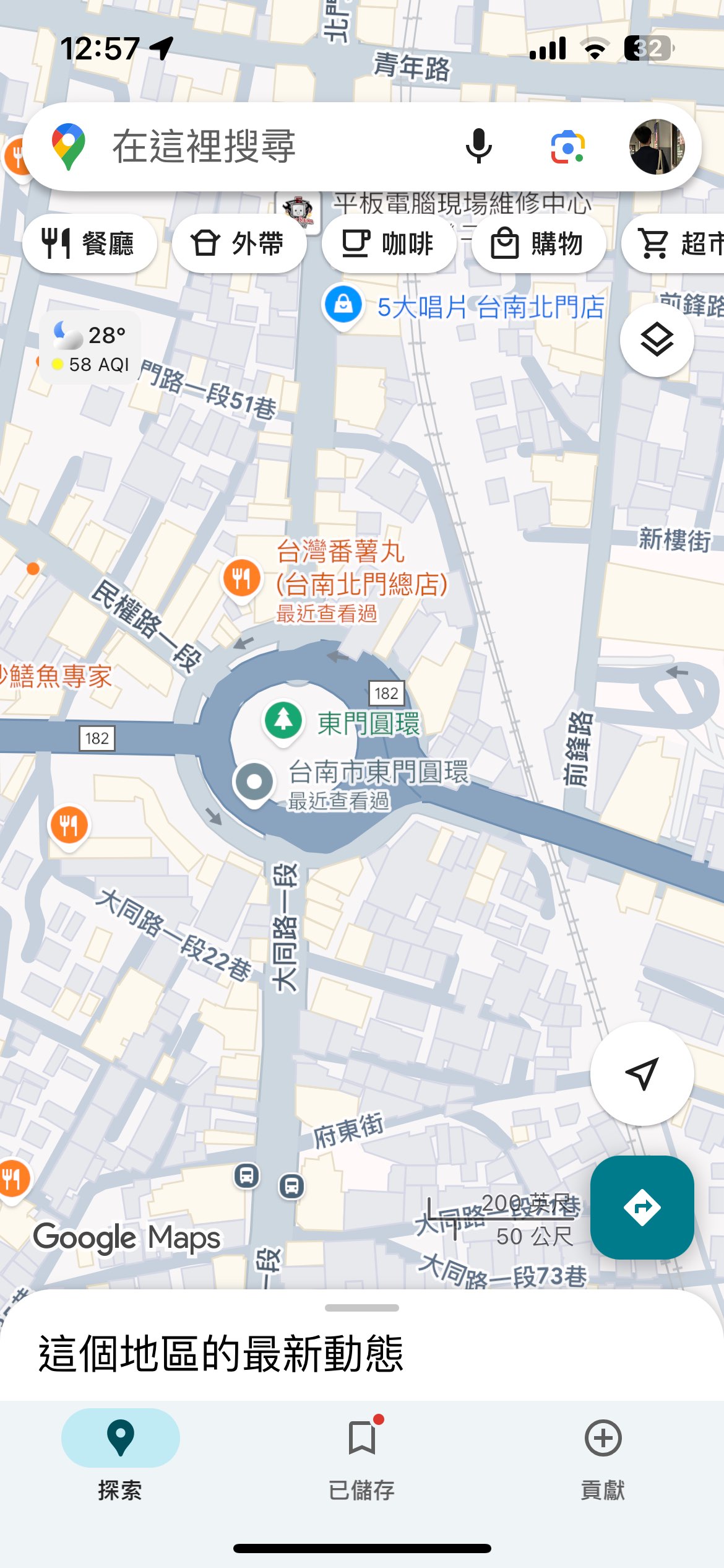 114年7月12日晚間8:50-9:00台南市東門圓環右轉民權路處